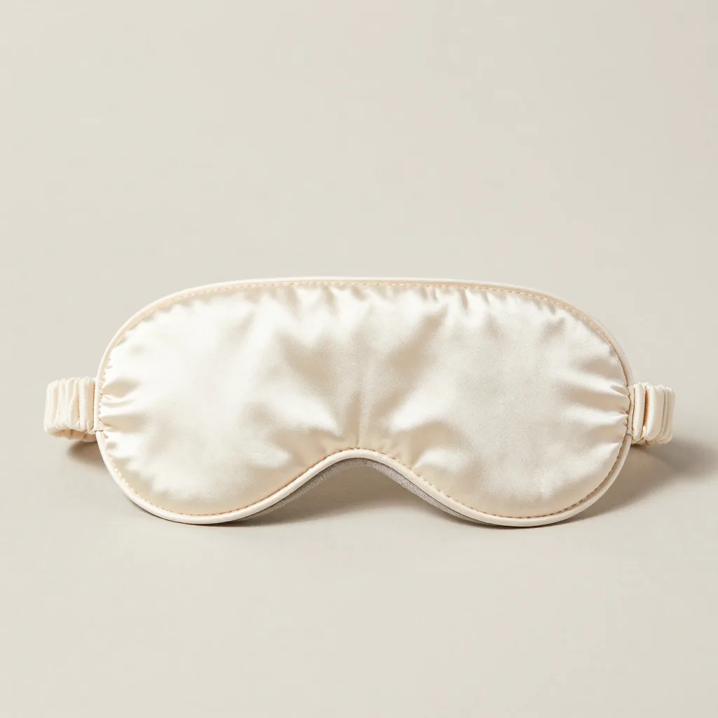 An ivory mulberry silk sleep mask on a light background