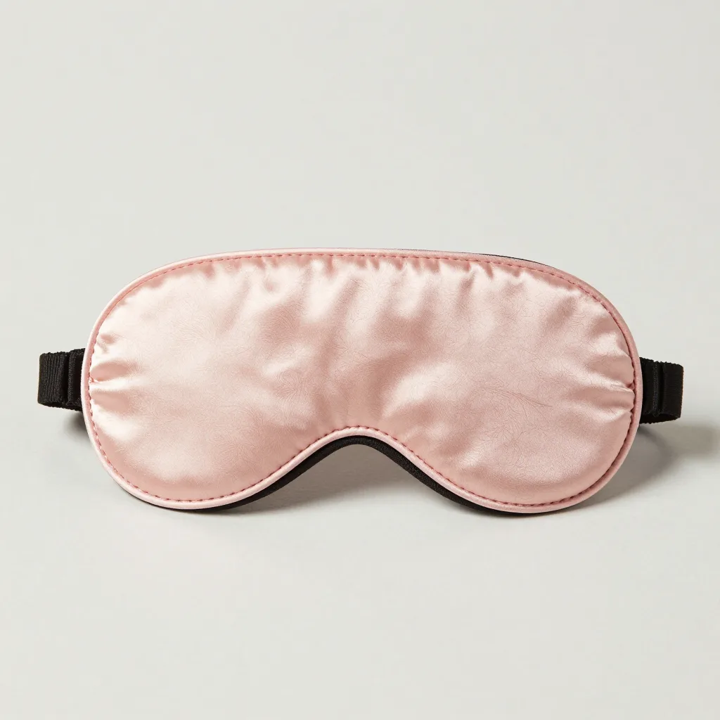 A blush mulberry silk sleep mask on a light background